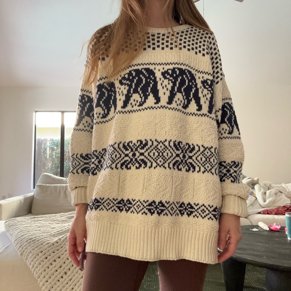 NorSport vintage 90s Cozy Knit Sweater with Bear Pattern 100% cotton: Novelty